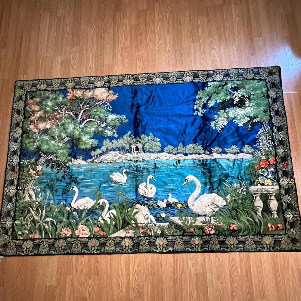 Vintage Swan Lake Large Wall Tapestry | Made In Italy | 74